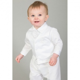 Baby Boys White Anchor 5 Piece Satin Christening Suit